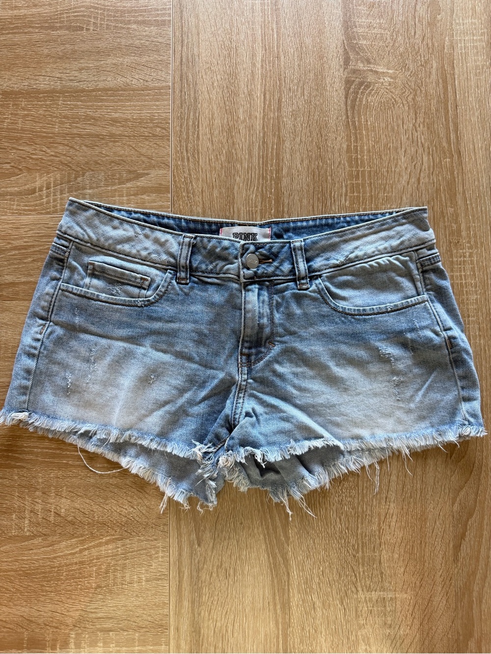 PINK Victoria's Secret Light Wash Frayed Denim Shorts